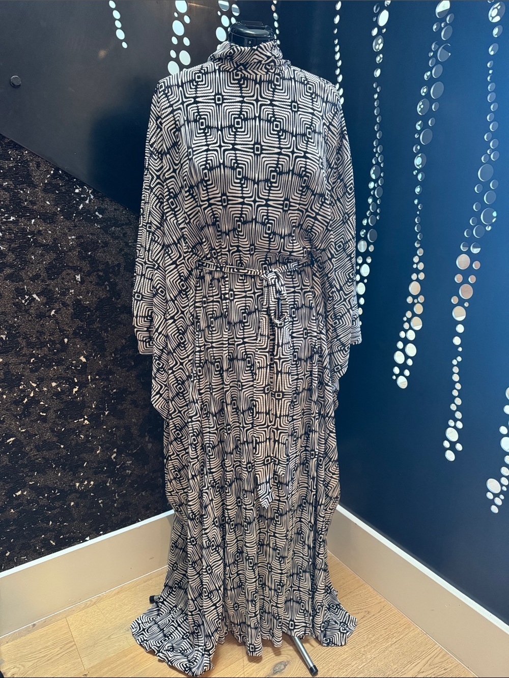 Brooklyn Botanica - Black and White Geometric Kaftan Maxi Dress - One Size